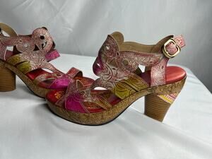 Pink green orange Street Wear Leather Womens Sandals 8 cm Heels Platform Size 7